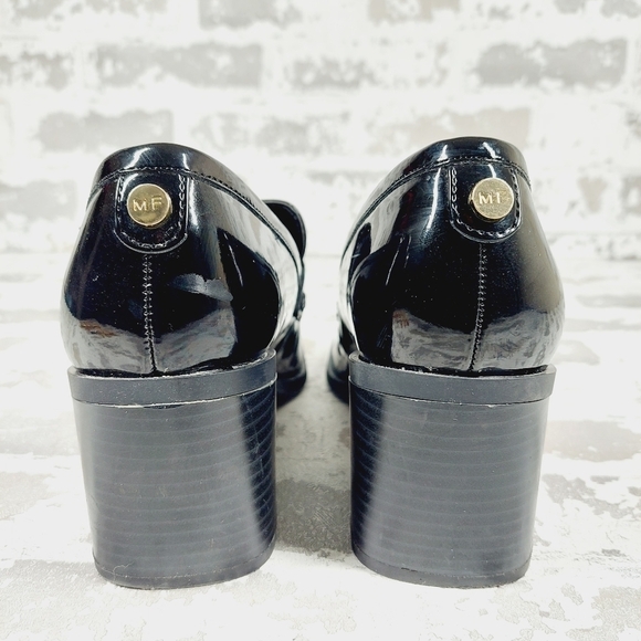Marc Fisher Women’s Kchris Black Patent Leather Chunky Y2K Heeled Loafers M963 - Picture 6 of 13